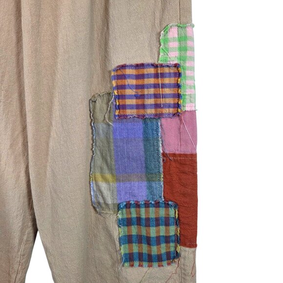 Rujuta Sheth Collage High-Rise Pants Sand Tan Patchwork Boho Lagenlook Kitsch L - Picture 6 of 11